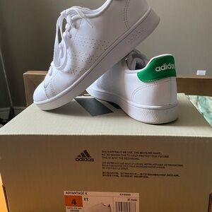 adidas Kids White Sneakers with Green Heel Patch
